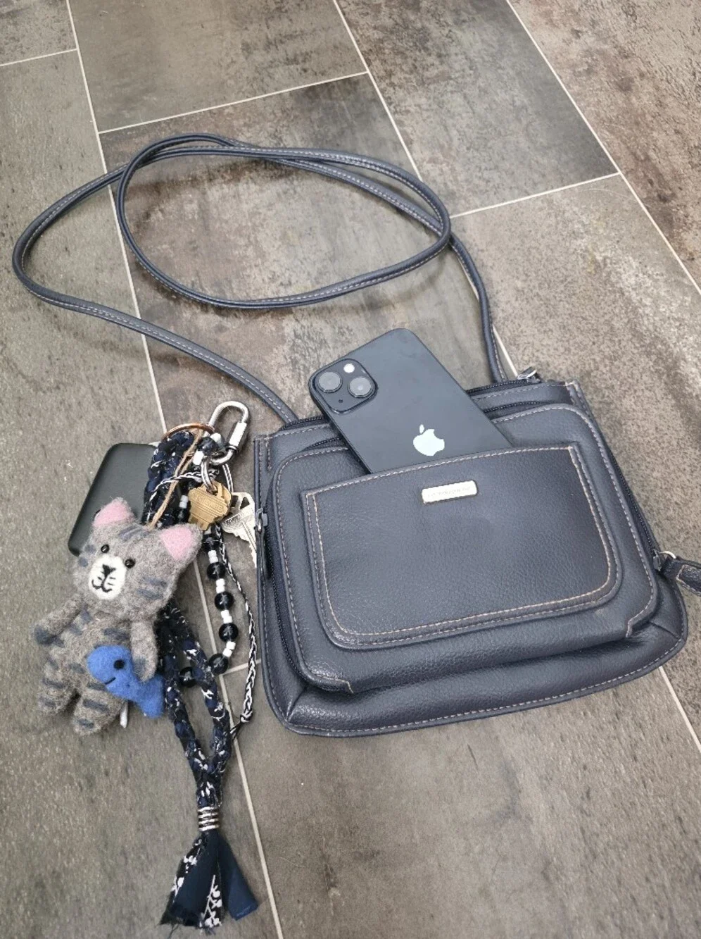 Compact Navy Crossbody with Front Pocket and Gold Accent